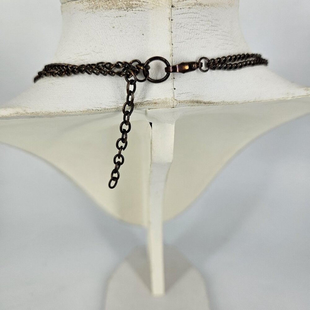 Bib Necklace Gold Tone Boho Statement Feather Fringe Rhinestone 16" Braided Cord - Picture 6 of 10